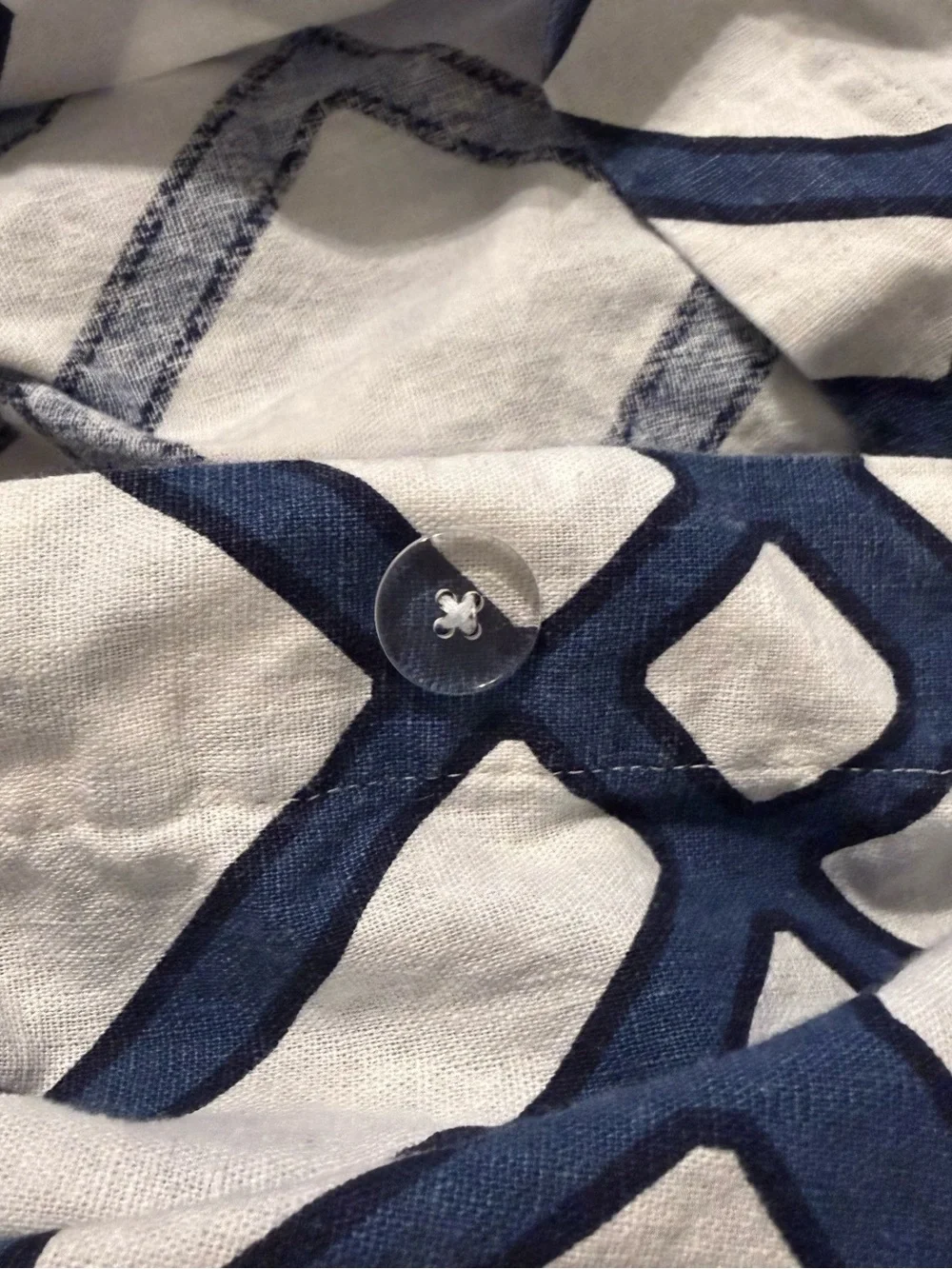 Pottery Barn Duvet Cover Linen Cotton Blend Shelby Geo White Blue Full/Queen